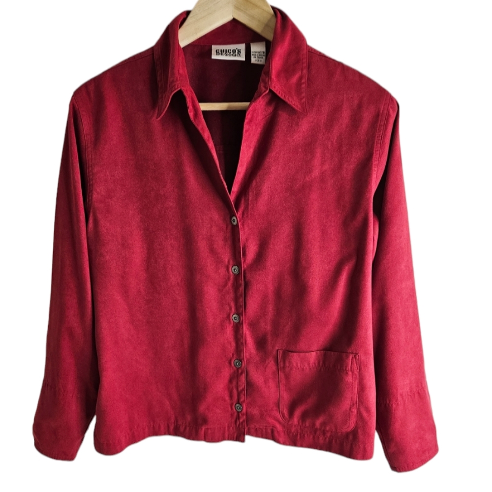 Chicos Design Size 0  Red Blouse / Jacket with Pocket Long Sleeve Button
